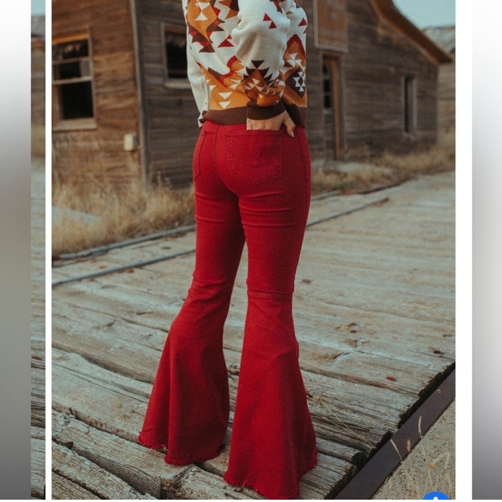 Home Folk Burgundy Flare Jeans
